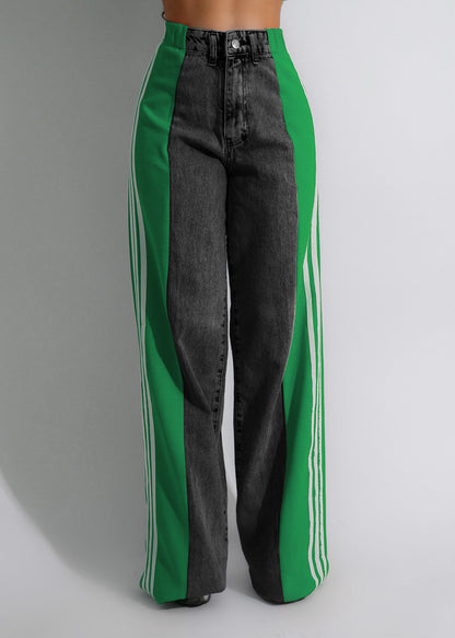 Three Stripe Patchwork Denim Wide Leg Pants