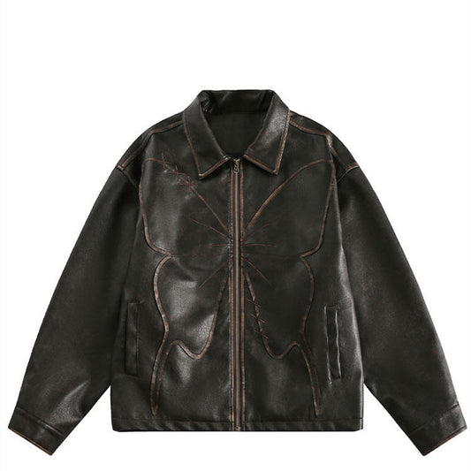 American Retro Butterfly Leather Jacket