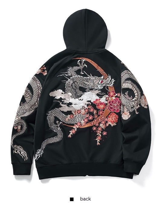 Dragon Embroidery Zipper Hoodie