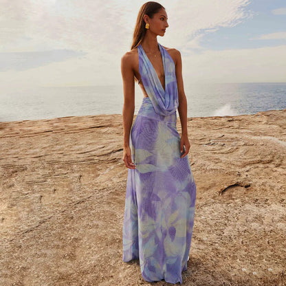 Deep V-neck Halter Backless Long Dress