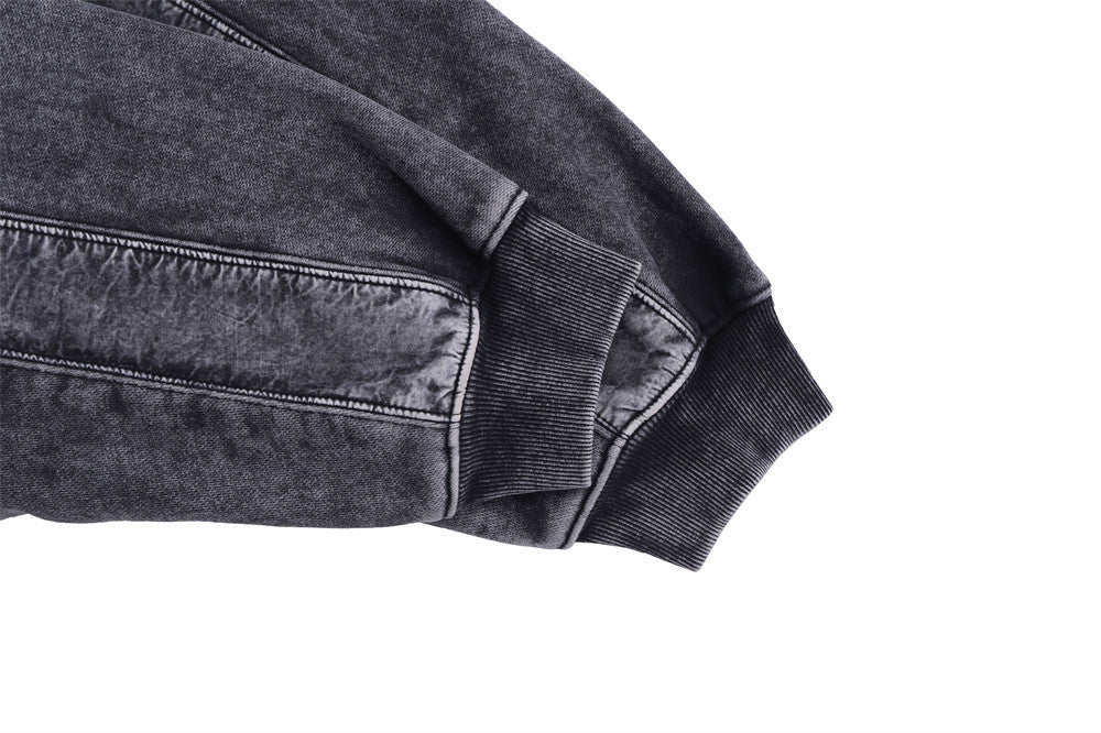 Distressed  Fleece-lined Thickened Pullover Hoodie