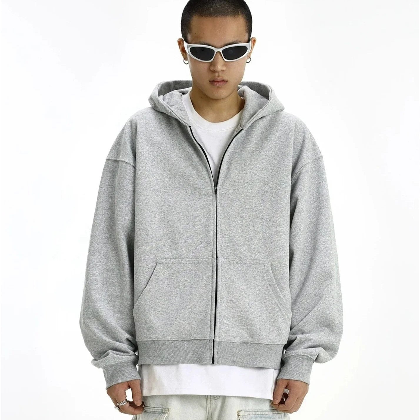 Solid Color Terry Zipper Hoodie