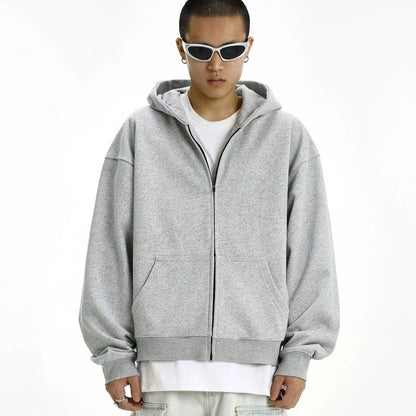 Solid Color Terry Zipper Hoodie