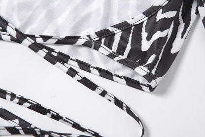 Striped Print Lace-up Short Top