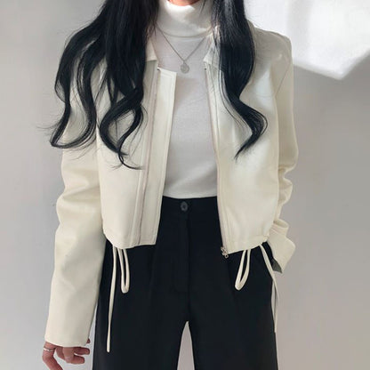Lapel Zipper Leather Jacket