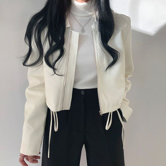 Lapel Zipper Leather Jacket