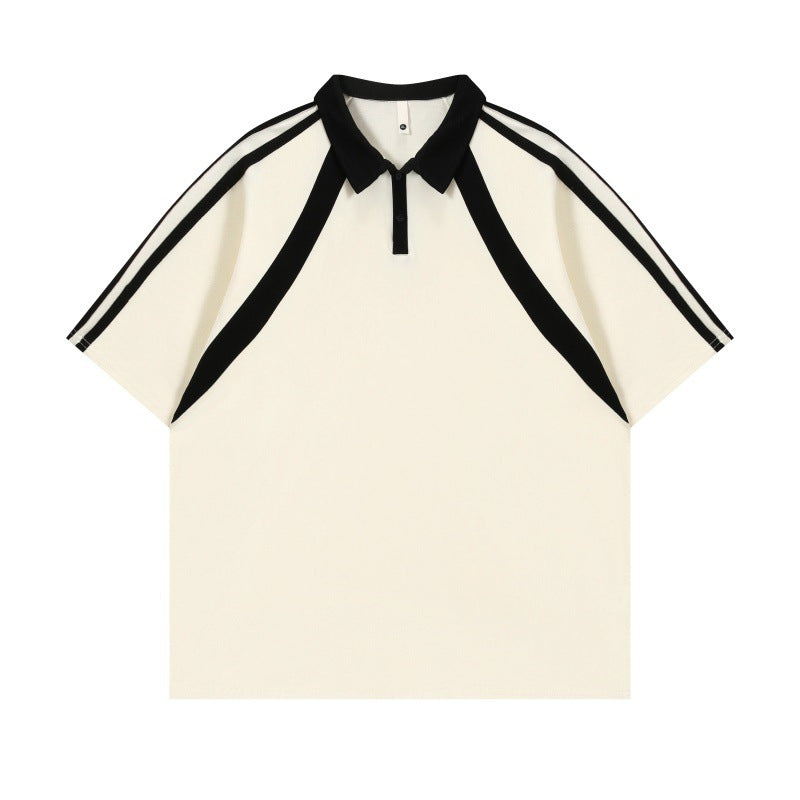 Contrast Color Short-sleeved Cotton Polo Shirt Lapel