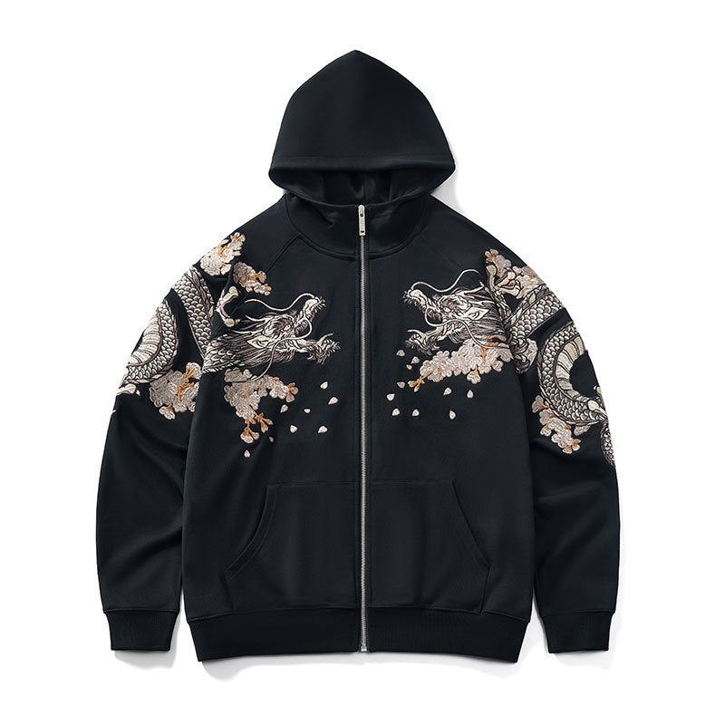 Dragon Embroidery Zipper Hoodie