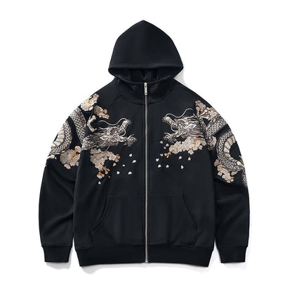 Dragon Embroidery Zipper Hoodie