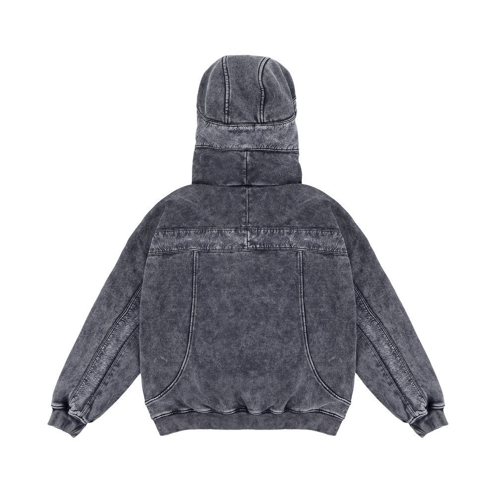 Distressed  Fleece-lined Thickened Pullover Hoodie