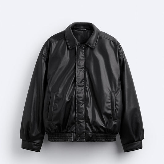 Faux Leather Lapel Jacket