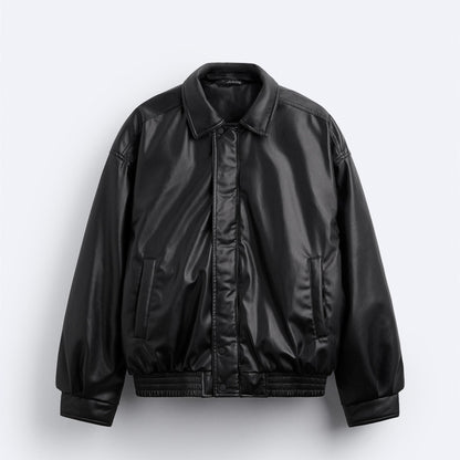 Faux Leather Lapel Jacket