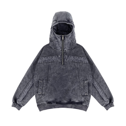Distressed  Fleece-lined Thickened Pullover Hoodie