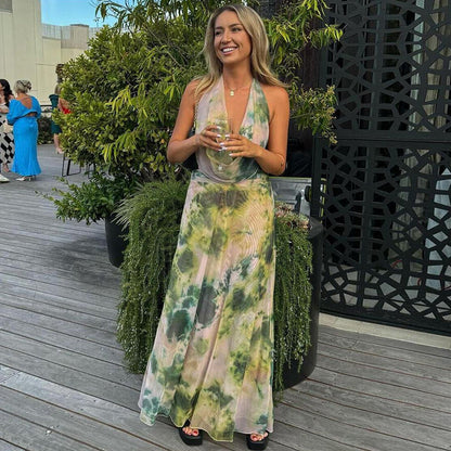 Deep V-neck Halter Backless Long Dress