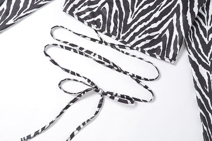 Striped Print Lace-up Short Top