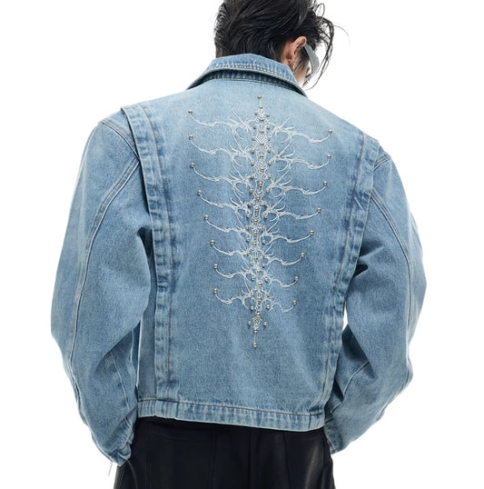 Heavy Retro Washed Rivet Backbone Denim Jacket