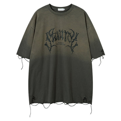 Retro Tattered Half Sleeve T-shirt