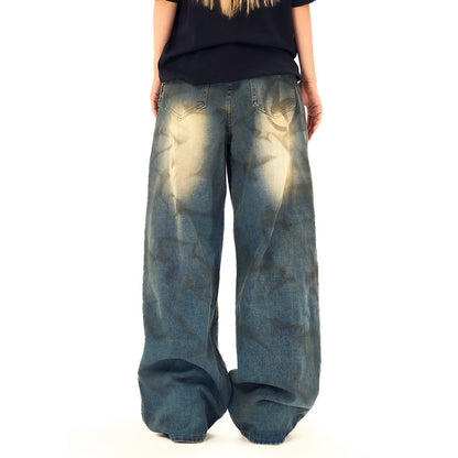 Wide Leg Straight Contrast Jeans