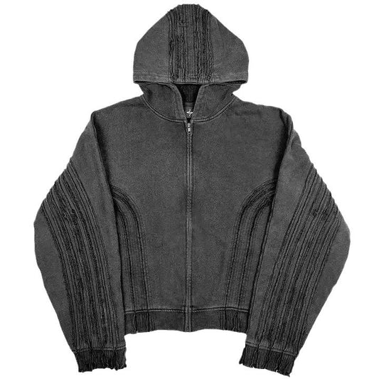 Heavy Cotton Loose Hand Frayed Cross Design Hoodie