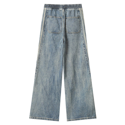 Light Blue Side Three Bars Straight Jeans