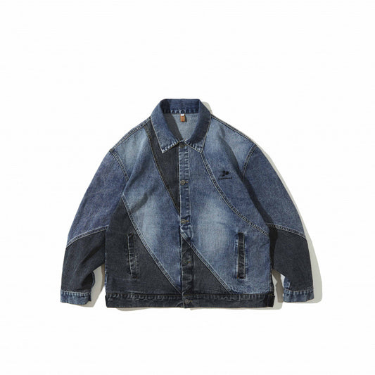 Vintage Dual-color Patchwork Denim Washed Jacket