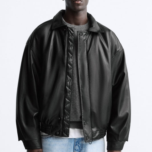 Faux Leather Lapel Jacket