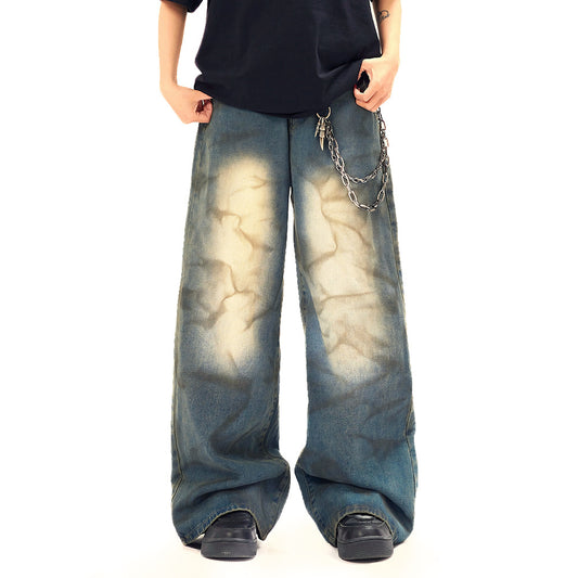 Wide Leg Straight Contrast Jeans