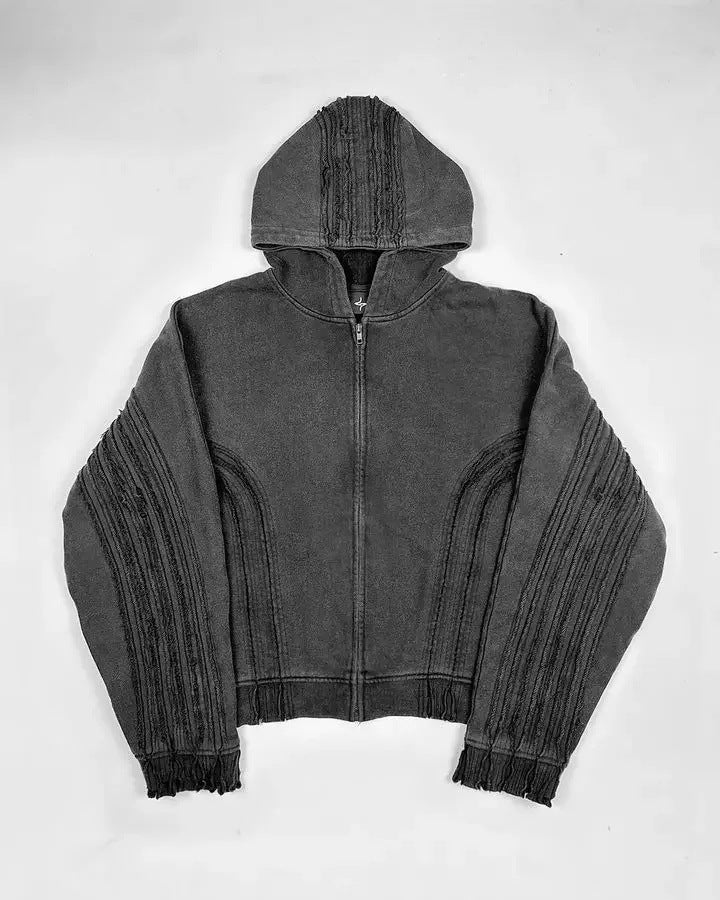 Heavy Cotton Relaxed Hand Frayed Cross Design Hoodie