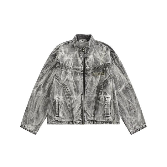 Distressed Graffiti Patterned Denim Jacket