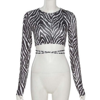 Striped Print Lace-up Short Top