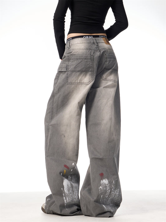 American Retro Washed Splash Ink Straight Cargo Pants