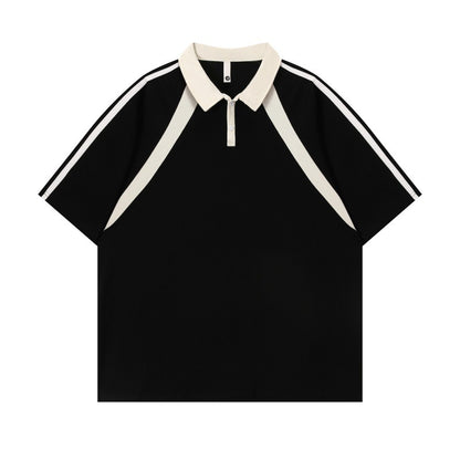 Contrast Color Short-sleeved Cotton Polo Shirt