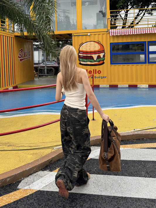 Straight Pleated Camouflage Jeans