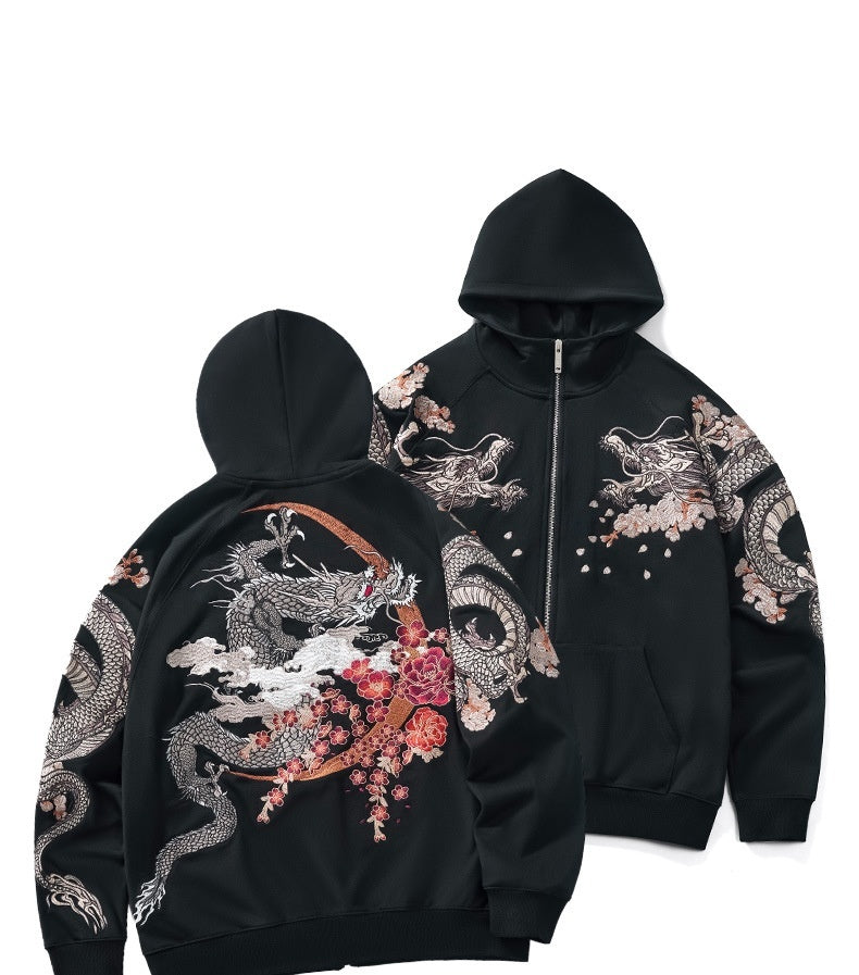 Dragon Embroidery Zipper Hoodie