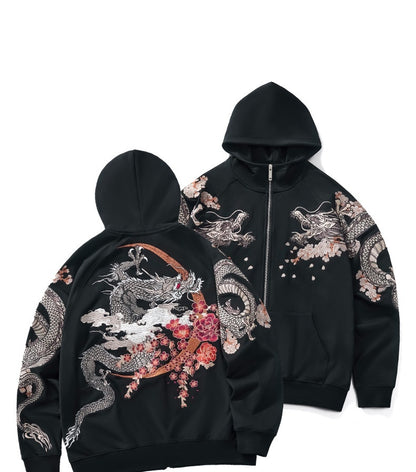 Dragon Embroidery Zipper Hoodie