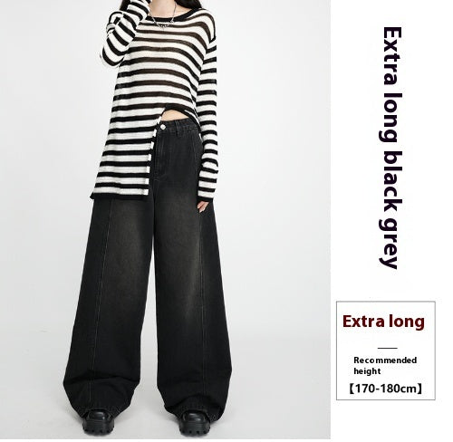 Loose Wide Leg Draping Mop Slimming High Waist Denim Trousers